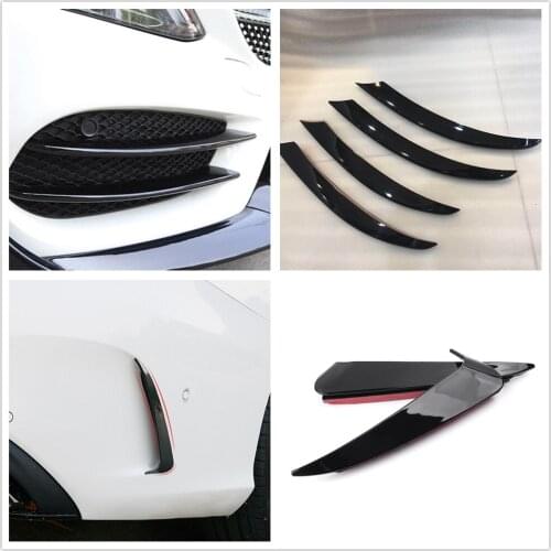 For Mercedes-Benz W205 C-Class 2015-2018 Front Bumper Fog Light Intake Cover Spoiler Lip Glossy Black Rear Canard Air Vent Trim