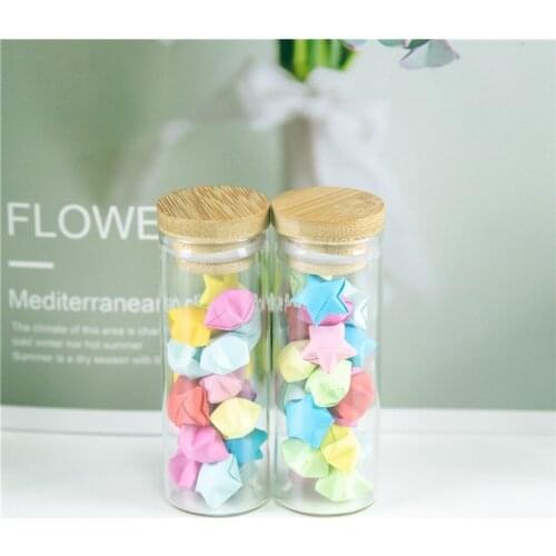 30x80mm 35ml Clear Glass Bottle with Bamboo Cap Glass Jars For Powder Sand Snack Candy Honey Food Grade 35CC Seal Jars Vials