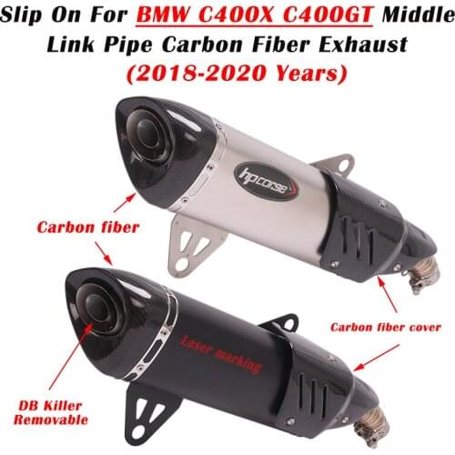Slip On For BMW C400 C400X C400GT 2018 - 2020 Years Escape motorcyclet Exhaust Middle Link Pipe DB Killer Carbon Fiber scarico