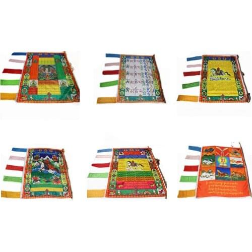 Lucky Tibetan Buddhism Silk Flag Wall Hanging Decor Flags Banners Accessories Buddha Prayer Flag Decors Wind Horse Home Decor