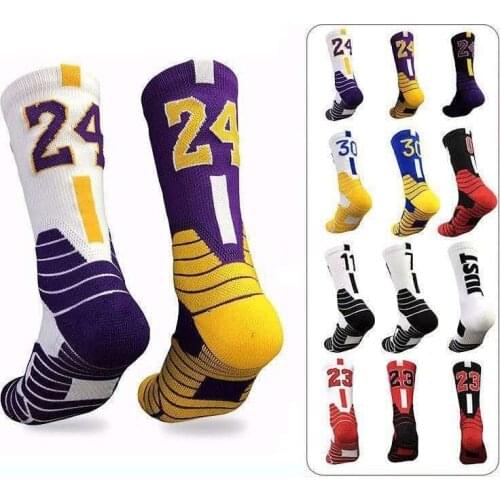 College Thick Towel Bottom Basketball Socks , Men Women Basketball Number Socks Non-Slip Breathable Wear-resistant Sport Socks