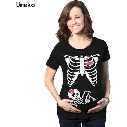 Umeko Women Breastfeeding Clothes Pregnant ladies Short-sleeve Round Neck Skull Print Comfortable T-shirt Casual Maternity Tops