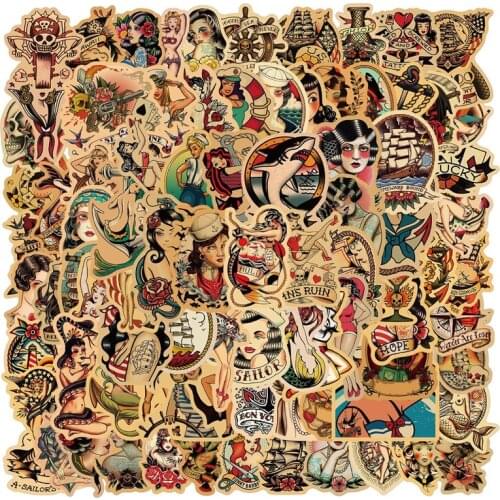 100pcs Waterproof Tattoos Retro Girl Waifu Anime Stickers Bicycle Guitar Luggage Laptop Motorcycle Bunny Graffiti Sticker