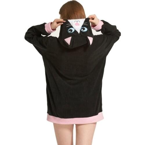 Women 3D Cartoon Animal Hoodies Black Cat Costume with Ears Face Eyes Sweatshirt Jacket Hoodies Zipper