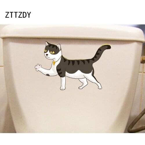 ZTTZDY 21.3*13.9CM Cartoon Toilet Sticker Bedroom Wall Decal Home Decor Animal Cat T3-0208