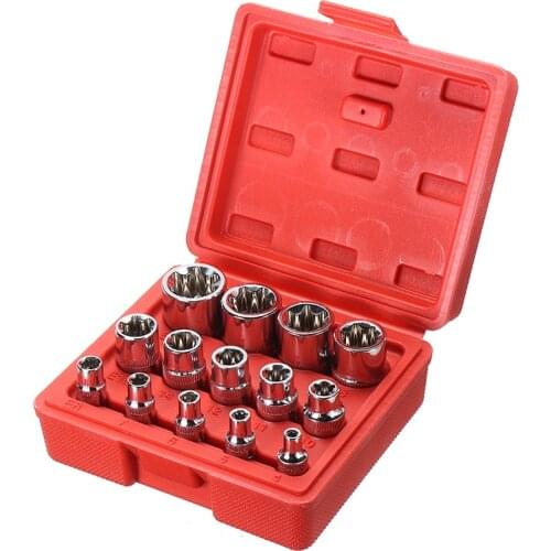 14pcs/set Car Auto E Torx Socket Set Female Start Bit External Hex Torque 1/4 3/8 1/2 Inch E4-E24 Tool With Strong Case Parts