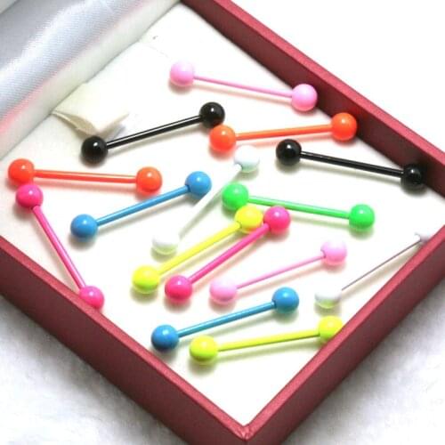 2pcs 1.6*19*5mm Anodized Stainless Steel Body Jewelry Straight Neon Color Paint Barbell Tongue Piercing Tragus Nipple Ring