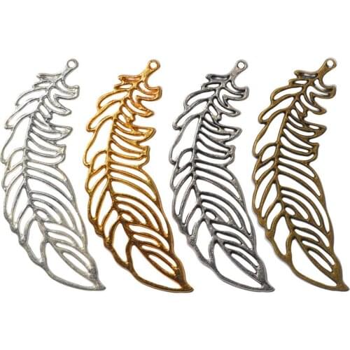 20pcs 65*20MM Vintage silver color bronze die-casting filigree feather charm pendant for bracelet earring necklace diy jewelry