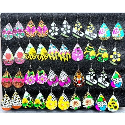 2021 New Style Color Fashion For Happy Flowers Leather Earrings Teardrop Earrings