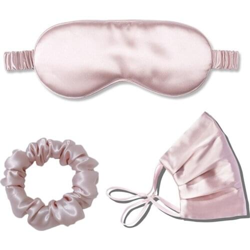 3PCS 100% Silk Eyemask Set 22Momme Mulberry Silk Sleep Mask Women Silk Scrunchies For Rest Travel Use