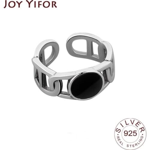 925 Sterling Silver Charming Irregular Chain Geometric Rings For Women Men Blace Stone Hollow Party Gifts Accessories