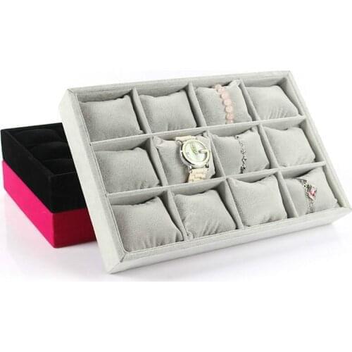 12 Grids Velvet Watch Case Organizer Bracelet Jewelry Display Tray Watch Collection Box Holder With PillowCase Watch Storage Box
