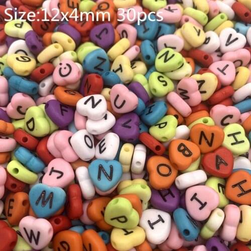 12x4mm 30pcs Color Heart Acrylic Spacer Beads Letter Beads Oval Alphabet Beads For Jewelry Making DIY Handmade Accessories#05