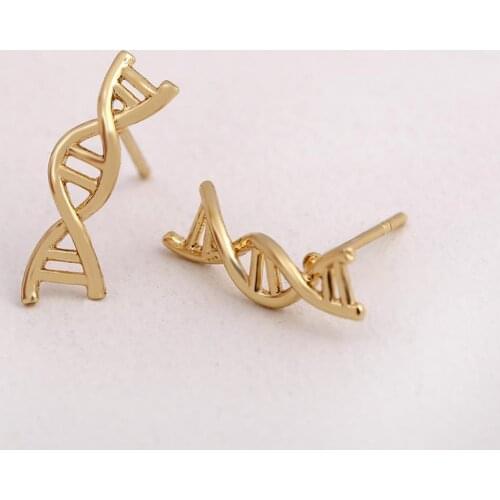 Jisensp Unique Design New Fashion DNA Earrings for Women Geometric Irregular DNA Stud Earrings Science Jewelry Birthday Gift