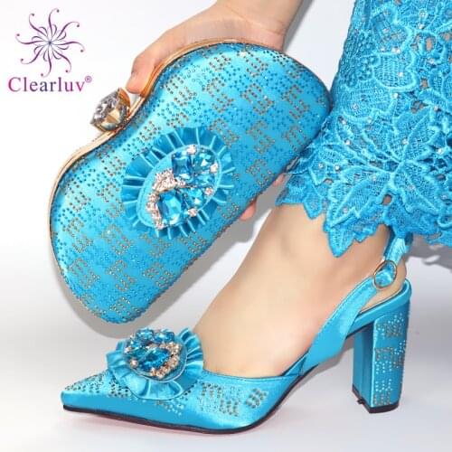 New Arrival Italian Shoes with Matching Bags for Wedding Italy Sets Decorated with Rhinestone Shoe and Bag Set Party In Women