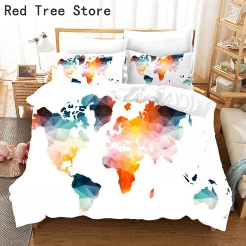 World Map Colorful 3D Cover Sets Geography Pattern Printed Bed Linen Duvet Cover Kids Adult Twin/ Full/Queen/ King Bedding Set