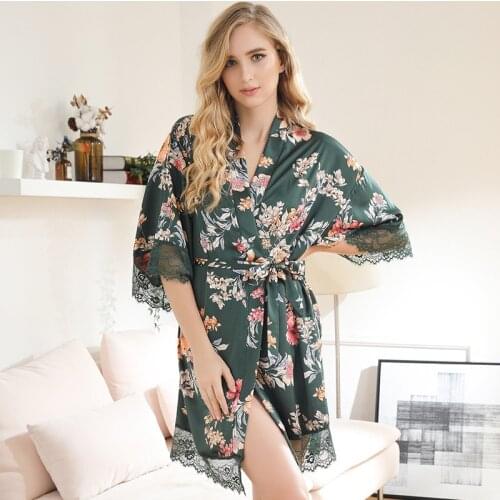 Summer Ladies Sexy Nightgown, Home Wear, Morning Gown, Large Size Loose Womens Nightwear, Printed Bathrobe Silk Bathrobe