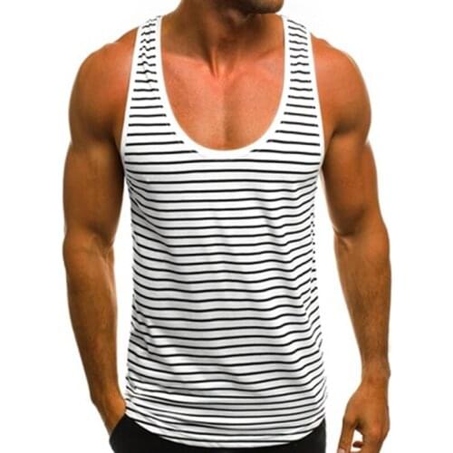 Mens Striped Vest Fitness Slimming Jogging Joker Top Bodybuilding Casual Sleeveless Top
