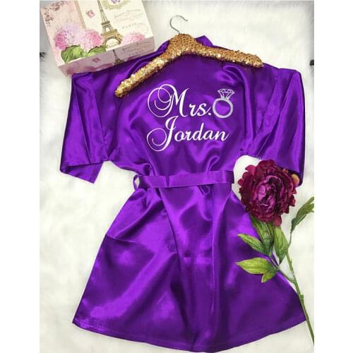 CUSTOM Future Mrs glitter wedding Bridesmaid bride satin pajamas robes maid of honor dressing gown kimonos gowns party favors
