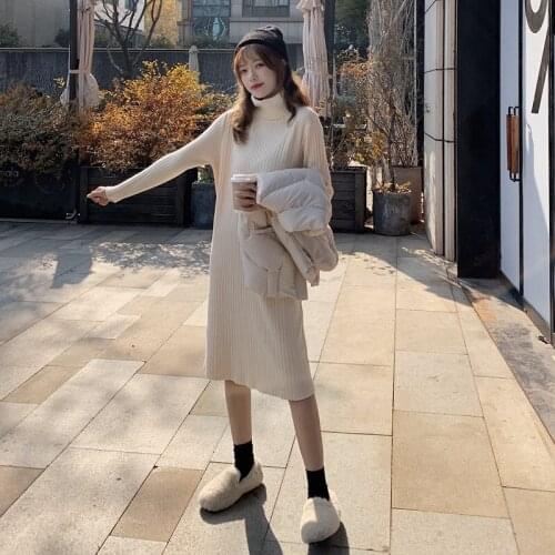 Casual autumn winter turtleneck thick maxi weater pullovers dress Women basic loose sweater female turtleneck long dress female