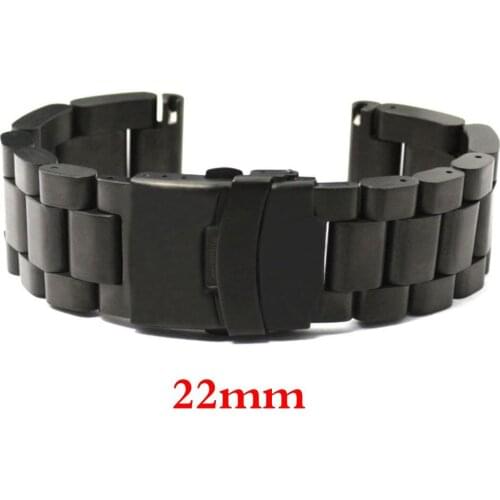 Fashion Men Woman Watch Band 22mm Black Stainless Steel Strap for Hours with Folding Claps with Safety Replacement GD013522