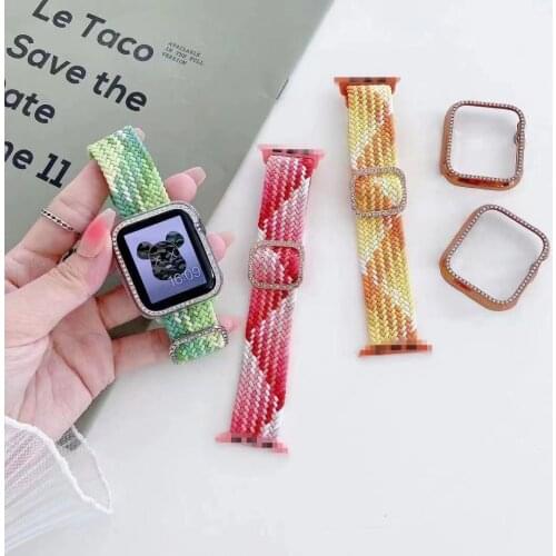 Case+Band for IWatch 4 5 6 3 2 SE loop Braided Elastic Belt Adjustable Nylon Strap for Apple Watch Band 44mm 40mm 38mm 42mm band