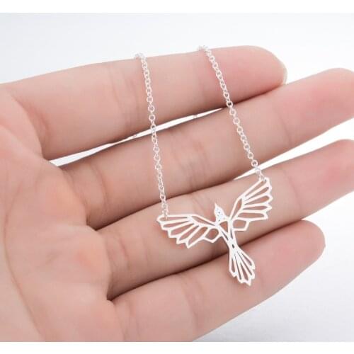 Origami Phoenix Necklace Geometric Animal Chain Bird Pendant Necklaces For Women