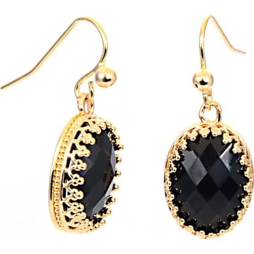 Miasol Luxury Golden Plated Brass Vintage Women Faceted Crystal Cabochon Dangle Stainless Steel Hook Earrings Gifts