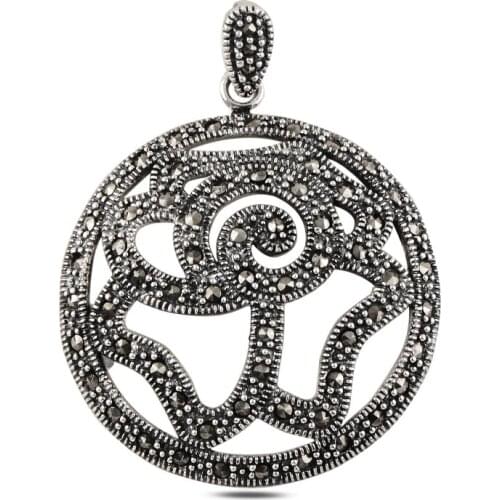 Silver 925 Sterling Owl Marcasite Pendant