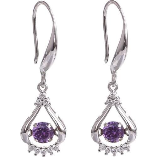 Trendy 925 Silver Jewelry Earrings Water Drop Shape Amethyst Zircon Gemstone Earring for Women Wedding Promise Party Accessories
