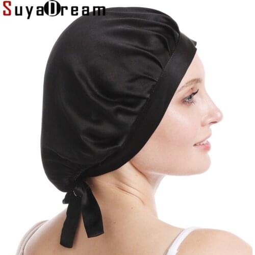 SuyaDream100% Mulberry Silk Sleep Cap for Women Hair Care Natural 19 Momme Silk Night Bonnet with Adjustable Ribbons