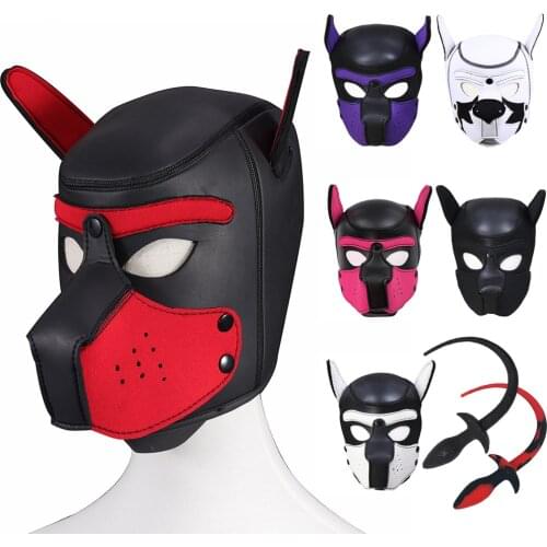 Pup Puppy Play Dog Hood Mask Bdsm Bondage Soft Padded Neoprene Slave Sex Mask Dog Tail Plug Pet Dog Role Play Sex Toy For Couple