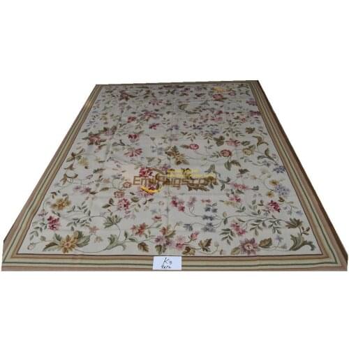 Wool french aubusson rug bedroom vintage en 274CMX366CM 9 'X 12' K3gc156aubyg6