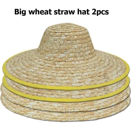 2 Pcs Big Wheat Straw Hat / Garden Farming Agricultural Cap Outdoor Summer Sunscreen