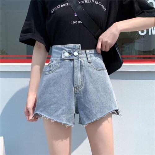 Spring summer 2020 new Korean large size 5XL fat mm high waist chic denim shorts women loose a-line wide-leg hot short pants