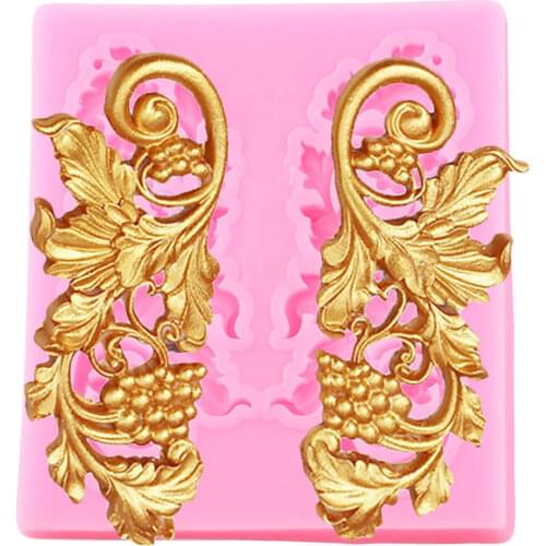 Grape Silicone Molds Baroque Relief Leaves Cake Border Fondant Cake Decorating Tools Candy Polymer Clay Chocolate Gumpaste Mould