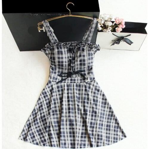 STAERK One-piece female student summer retro grid conservative covering his swimming class girl pants are a suit small breasts