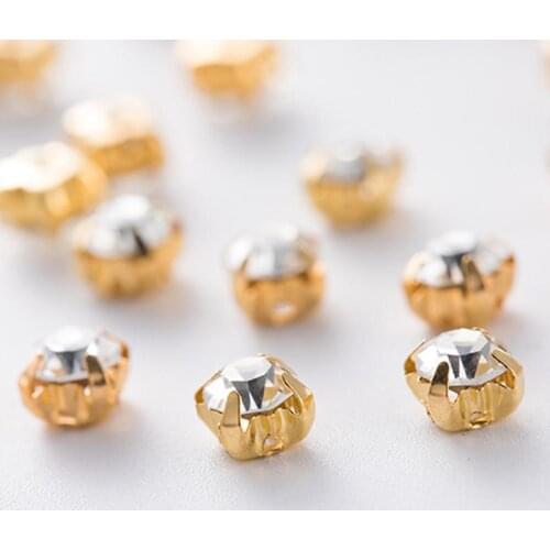 SS16(4mm) 1440pcs Glass Gold Rhinestones With Copper Claw Sew On Crystal Stones Flatback Metal For DIY Clothes Sewing Decoration