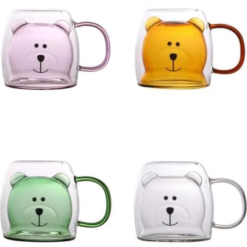 Double Wall Glass Mug New Cute Animal Glass Mugs with Handle 250ml Milk Mug Coffee Cup Christmas Gift for Kids Girls Adult