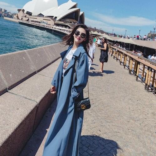 Trench Coat Womens Middle School Long 2021 Spring and Autumn New Student Korean Loose Size Over The Knee Trend Coat Fashion
