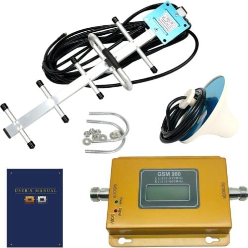 LCD display enhanced GSM repeater 900MHz mobile phone GSM 900 signal booster + Yagi antenna, with 10m cable