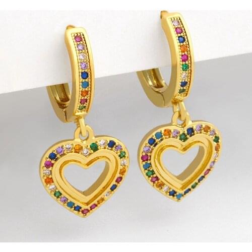Rainbow Heart Earrings For Women Pave Crystal Drop Earrings Dangle Charm Cubic Zirconia Huggie Multicolor Jewelry Gifts ersu80