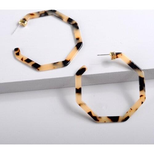 Vintage Geometric Large Polygonal Resin Hoop Earrings For Women Leopard Biue Acrylic Statement Earrings Bohemia Brincos