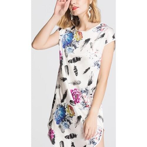 100% Mulberry Silk Women Print Dresses Pure Silk Cheongsam Loose Dress FREE SHIPPING