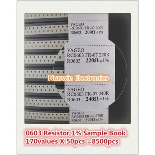 0603 SMD Resistor Sample Book 1% Tolerance 170valuesx50pcs=8500pcs Resistor Kit 0R~10M 0R-10M 0R 1R-10M