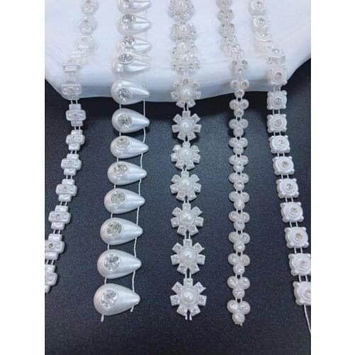 1 yard Rhinestone Chain Pearl Crystal Chain Sew On Trims Wedding Dress Costume Applique