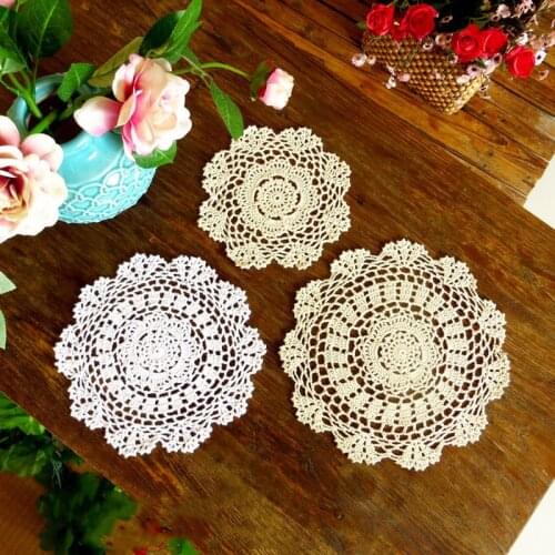 2020 Modern lace cotton table placemat crochet round coffee placemat pad Christmas pan coaster cup mug tea dining doily kitchen