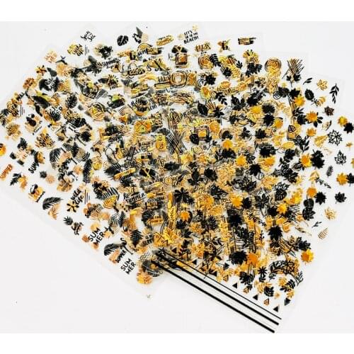 8Pcs Holographic Gold/Silver/Black/White 4 Colors Nail decal Stickers, Palm Tree Nail Decals, Nail Stickers, Leaf Nail Decals