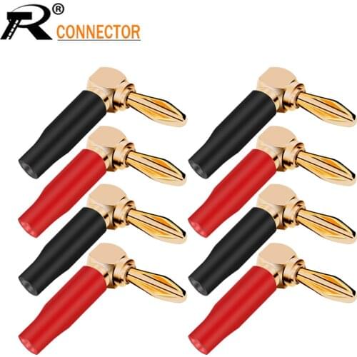 8PCS Right Angle Banana Plug Audio Speaker Screw Banana Gold Plated Bend 90 Degree Plug Connector 6mm Wire Hole Jack Adapter