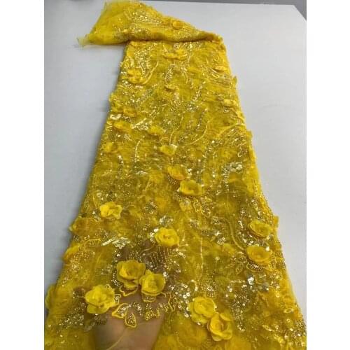 African Handmade Lace Fabric Tissu Heavy Beaded Lace Fabrics Luxury French Mesh Lace Fabric for Bridal Materials